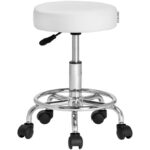 Scaun taburet Casaria®, cosmetica, cabinet medical, atelier, otel, inaltime reglabila 51-65 cm, rotire 360°, alb