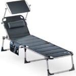 Sezlong cu parasolar, Bari, pliabil, tetiera, rezistenta UV, albastru, 210 x 60 x 81 cm, Casaria®