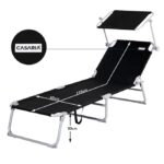 Sezlong cu parasolar, Hawaii, pliabil, rezistent la UV, antracit, 195 x 60 x 30 cm, Casaria® - imagine 4