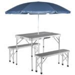 Set masa pliabila de gradina, 2 banci, camping, pescuit, tip valiza, 90 x 60 x 70 cm, aluminiu, gri - imagine 5