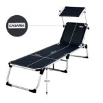 Sezlong cu parasolar, Malta, pliabil, rezistenta UV, negru, 210 x 61 x 35 cm, Casaria® - imagine 2