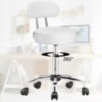 Scaun de cosmetica hidraulic si rotativ cu spatar Casaria®, inaltime reglabila 63-73 cm, alb - imagine 3