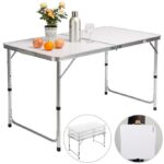 Masa pliabila gradina, camping, pescuit, tip valiza, inaltime raglabila, aluminiu, alb