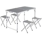 Set masa pliabila de gradina, 4 scaune, camping, pescuit, tip valiza, inaltime raglabila, aluminiu, gri