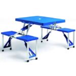 Set masa pliabila de gradina, 4 scaune, camping, pescuit, tip valiza, aluminiu, albastru