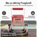 Sezlong cu parasolar, Malta, pliabil, tetiera, rezistenta UV, rosu, 210 x 61 x 35 cm, Casaria® - imagine 7