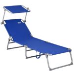 Sezlong cu parasolar, Hawaii, pliabil, rezistent la UV, albastru, 195 x 60 x 30 cm, Casaria®