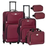 Set 3 trolere si 2 genti cosmetice, Atena, L-M, poliester, rosu