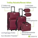 Set 3 trolere si 2 genti cosmetice, Atena, L-M, poliester, rosu - imagine 9