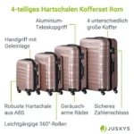 Set 4 trolere de diferite dimensiuni, S-M-L-XL, ABS, roti robuste, rotatie de 360°, roz metalizat - imagine 9