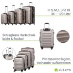 Set 4 trolere de diferite dimensiuni, S-M-L-XL, ABS, roti robuste, rotatie de 360°, bej - imagine 8