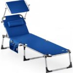 Sezlong cu parasolar, Malta, pliabil, tetiera, rezistenta UV, albastru, 210 x 61 x 35 cm, Casaria®