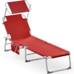 Sezlong cu parasolar, Ibiza, pliabil, rezistenta UV, rosu, 190 x 60 x 30 cm, Casaria®
