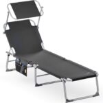 Sezlong cu parasolar, Ibiza, pliabil, rezistenta UV, gri, 190 x 60 x 30 cm, Casaria®