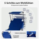 Sezlong cu parasolar, Ibiza, pliabil, rezistenta UV, albastru, 190 x 60 x 30 cm, Casaria® - imagine 4