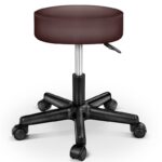 Scaun taburet TRESKO® pentru cosmetica/cabinet medical/laborator, rotire la 360°, inaltime reglabila intre 47 - 60 cm, piele ecologica, maro