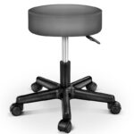 Scaun taburet TRESKO® pentru cosmetica/cabinet medical/laborator, rotire la 360°, inaltime reglabila intre 47 - 60 cm, piele ecologica, gri
