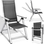 Scaun pliant, pentru gradina/terasa, sustinere 120 kg, aluminiu, 59 x 63 x 113 cm, argintiu
