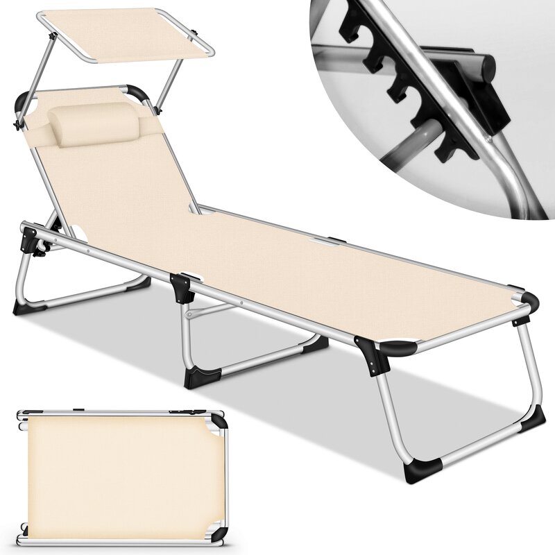 tillvexz-sonnenliege-mit-dach-und-kopfkissen-beige-basic-polsterung-gartenliege-liegestuhl-klappbar-strandliege-mit-verstellbarer-rueckenlehne-tragegriff-gepolsterte-liegeflaeche-aluminium-liege