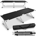 Pat pliabil pentru camping, 190x64x44cm, robust, stabil, husa de transport, negru
