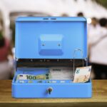 Caseta valori pentru bancnote si monede, albastru, 8,5 x 30,5 x 24,5 cm - imagine 3