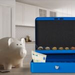 Caseta bani pentru monede si bancnote, albastru, 8.5 x 30.5 x 24.5 cm - imagine 5