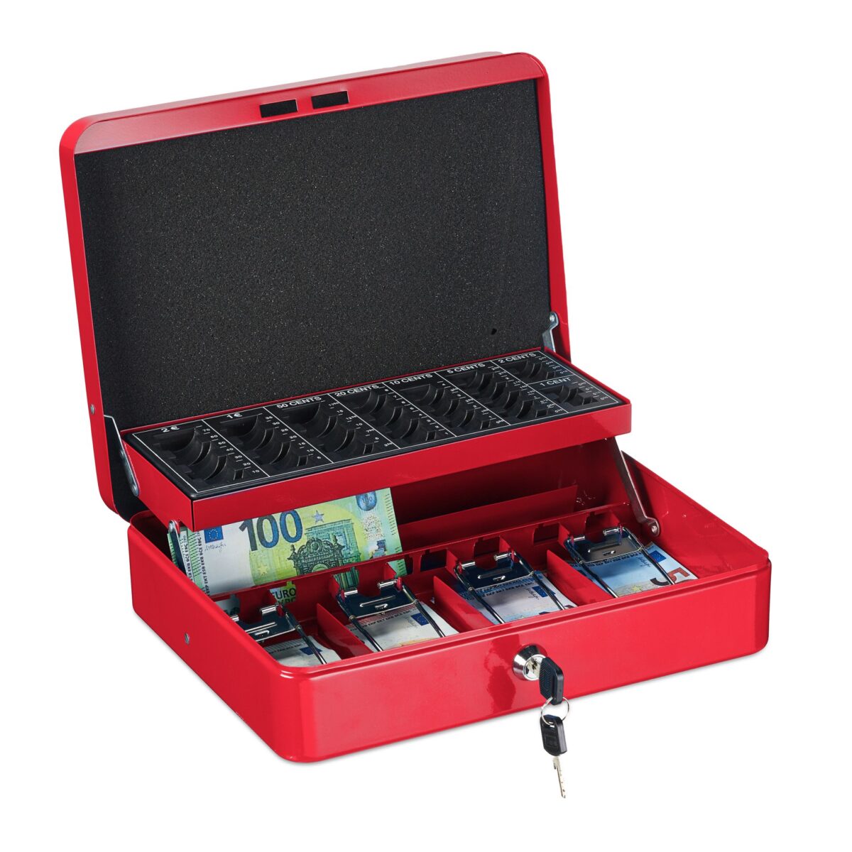 Caseta bani pentru monede si bancnote, rosu, 8.5 x 30.5 x 24.5 cm - imagine 3