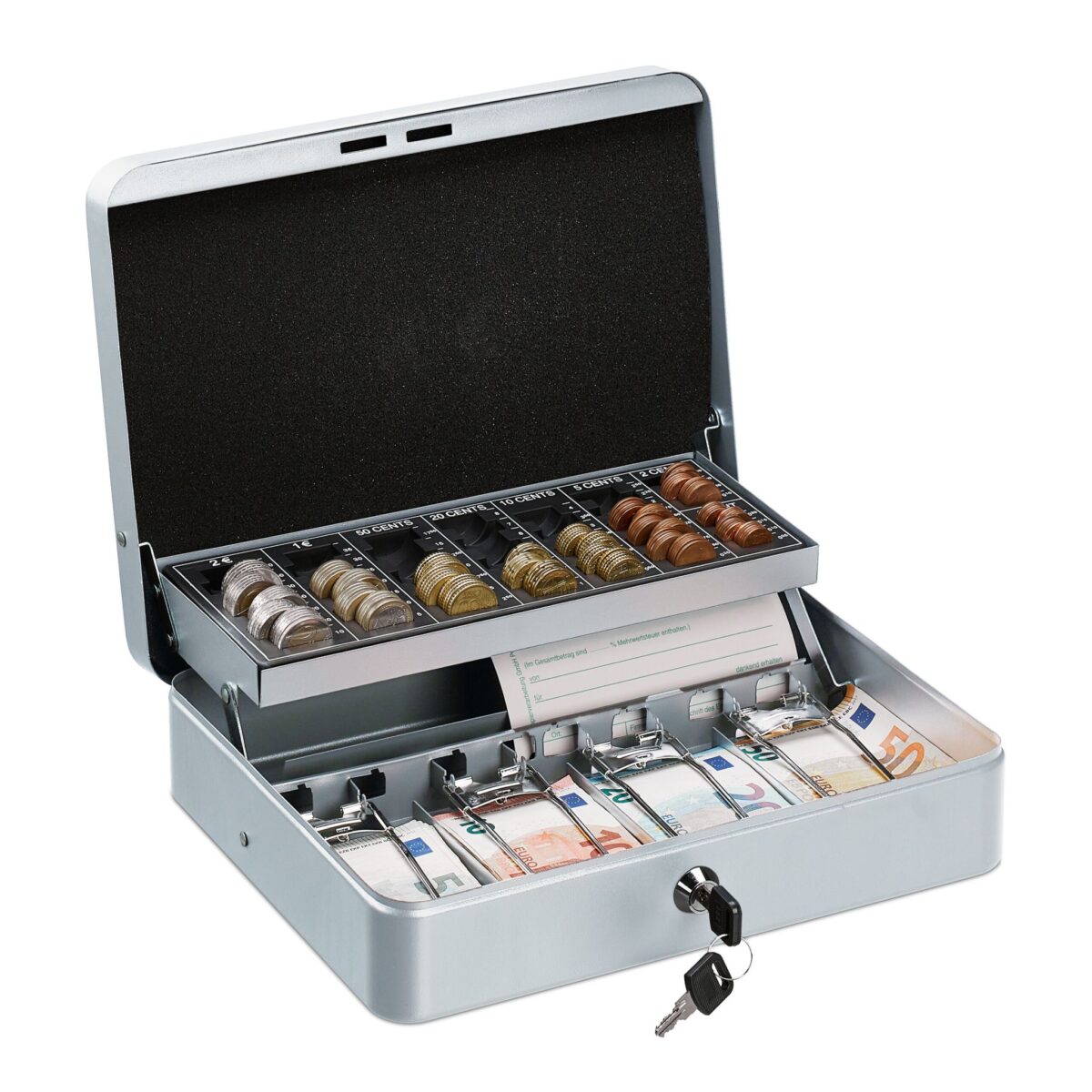 Caseta bani pentru monede si bancnote, gri deschis, 8.5 x 30.5 x 24.5 cm - imagine 3