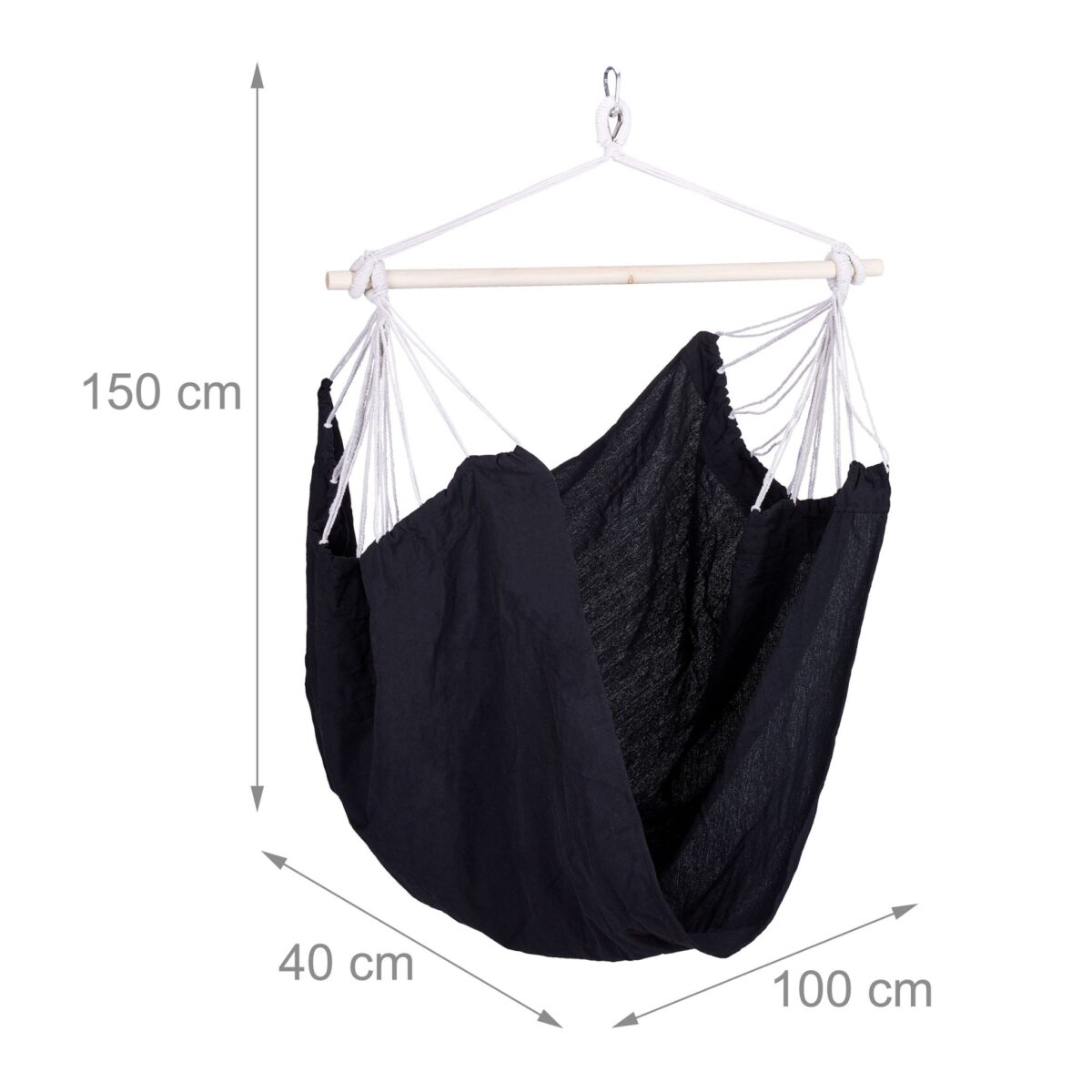 Hamac suspendat din bumbac, sarcina maxima 150 kg, interior/exterior, 150 x 100 x 40 cm, Relaxdays - imagine 4
