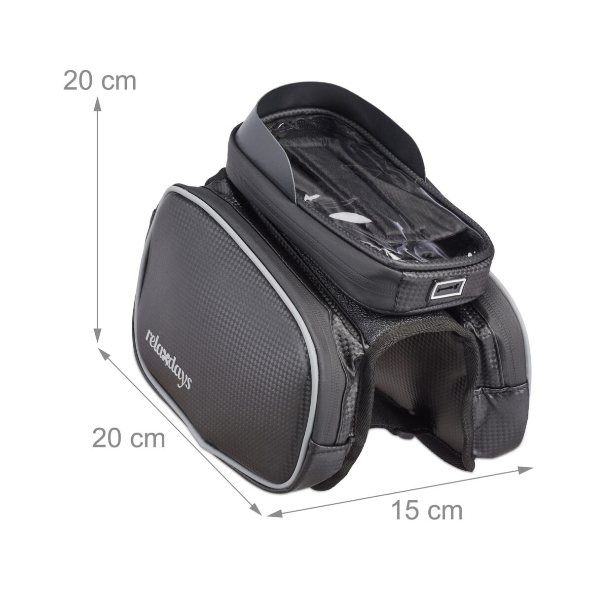 Geanta cadru de bicicleta, 2 buzunare laterale, compartiment pentru telefon, Relaxdays - imagine 3