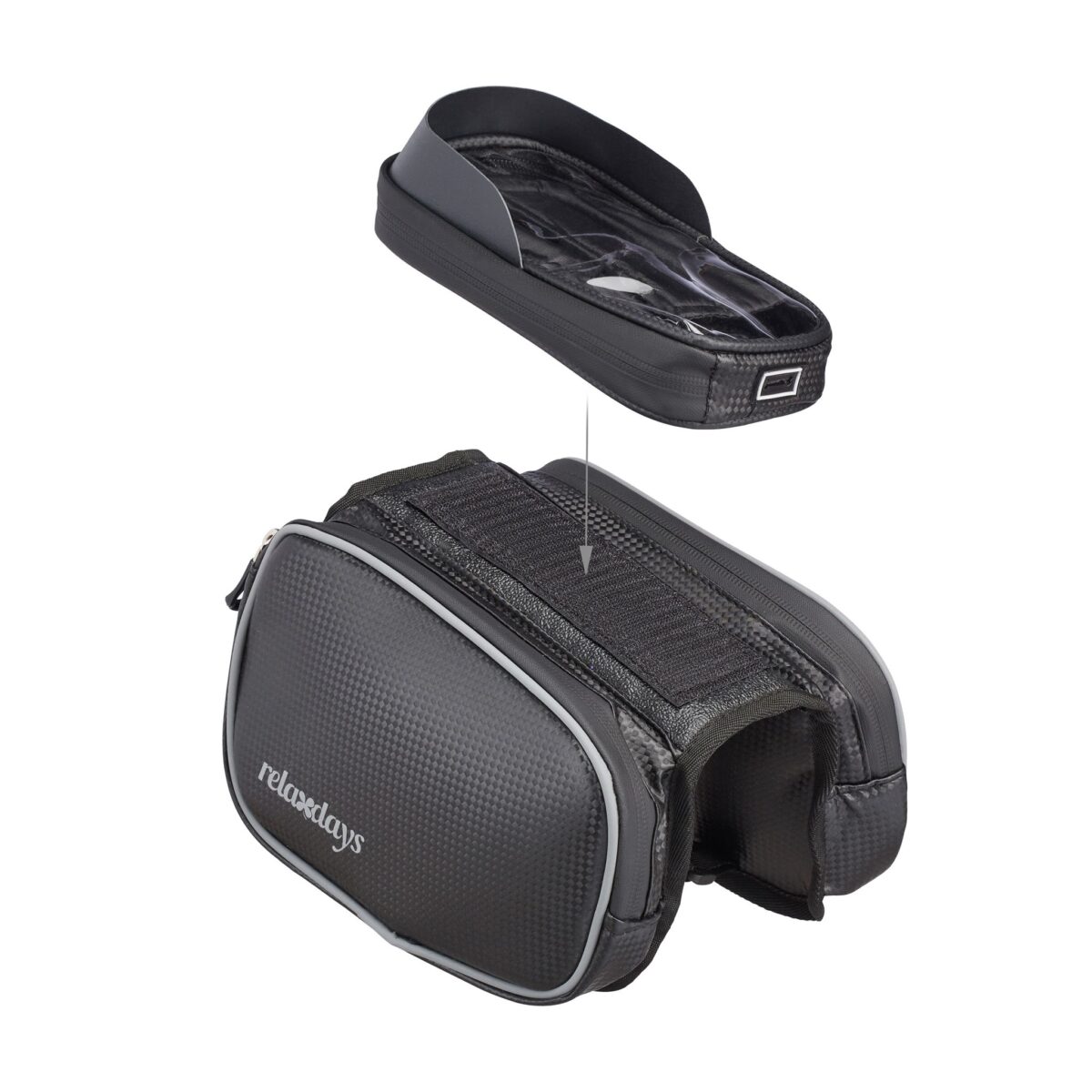 Geanta cadru de bicicleta, 2 buzunare laterale, compartiment pentru telefon, Relaxdays - imagine 5