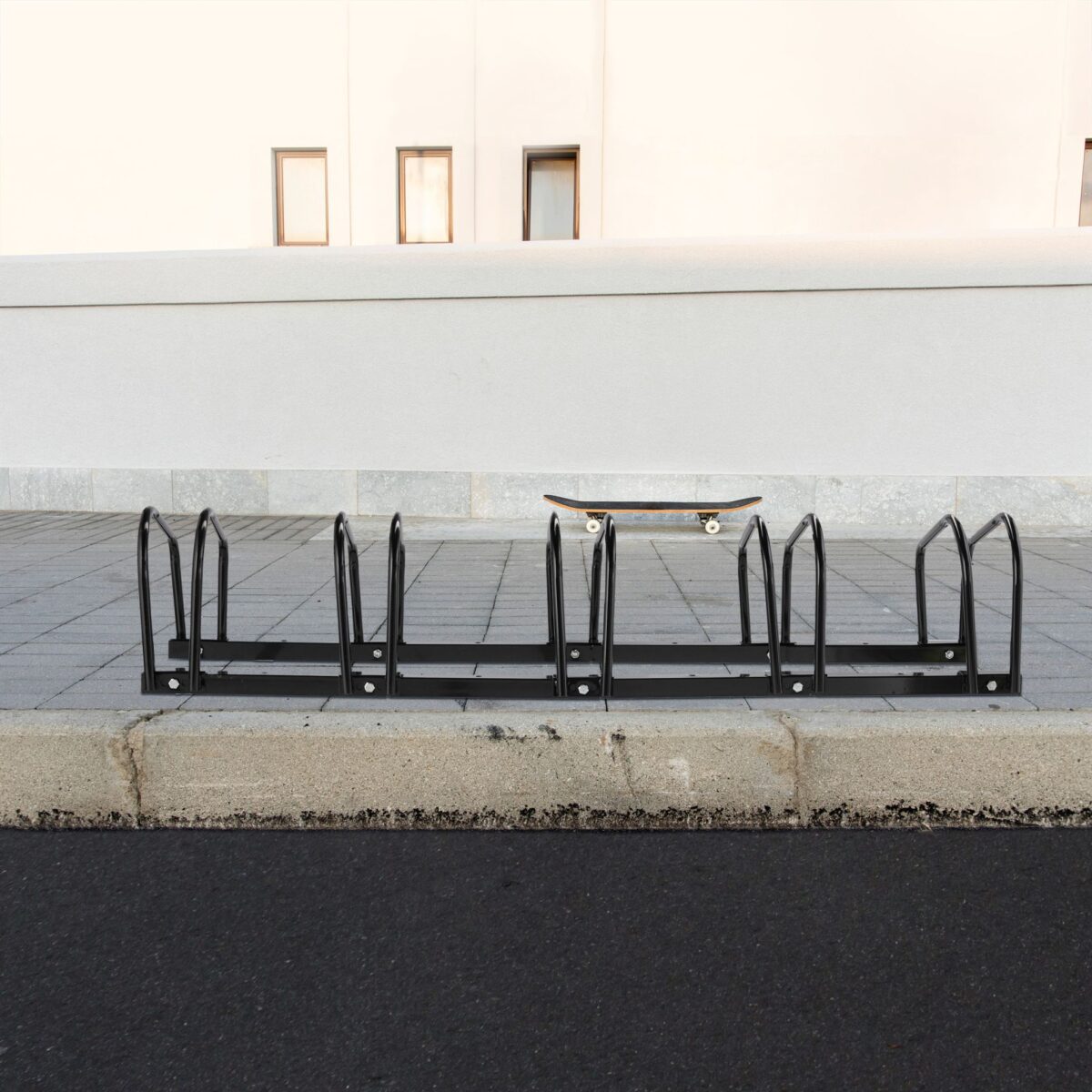 Suport pentru 5 biciclete, fixare pe sol, otel, 27 x 130 x 33 cm, negru, Relaxdays - imagine 2