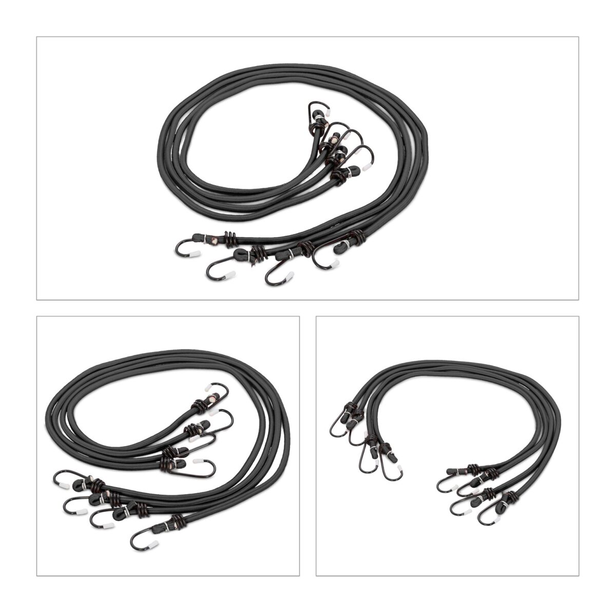 Set 24 cordoane elastice cu carlig/spanngummi, negru, Relaxdays - imagine 6