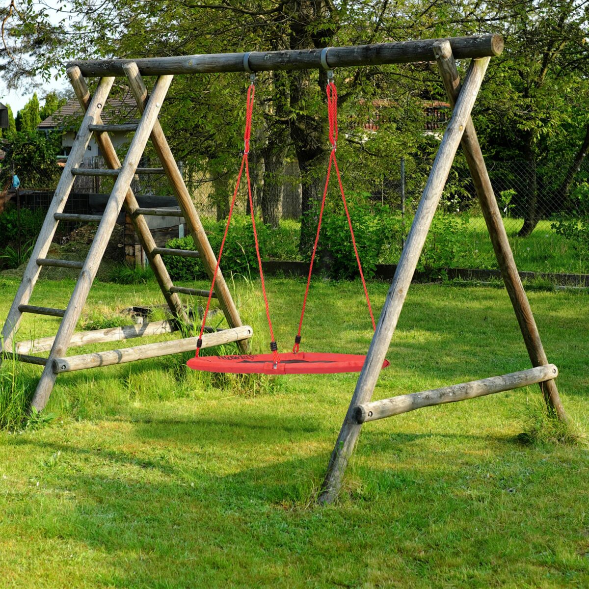 Leagan tip cuib pentru gradina, copii si adulti, ⌀ 90 cm, rosu, Relaxdays - imagine 2