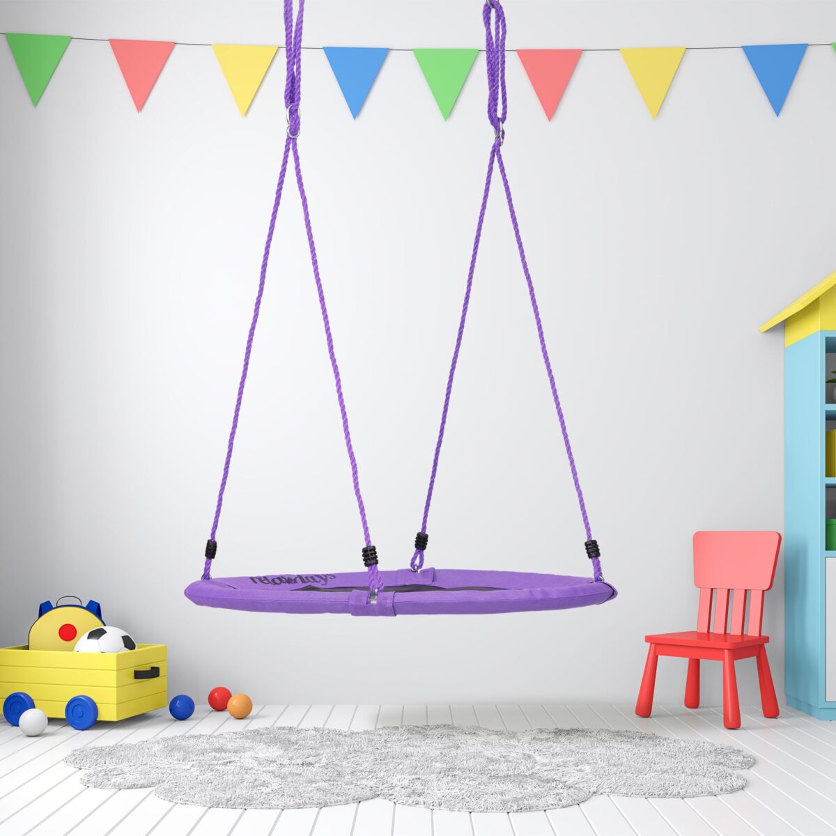 Leagan tip cuib pentru gradina, copii si adulti, ⌀ 90 cm, rosu, Relaxdays - imagine 5