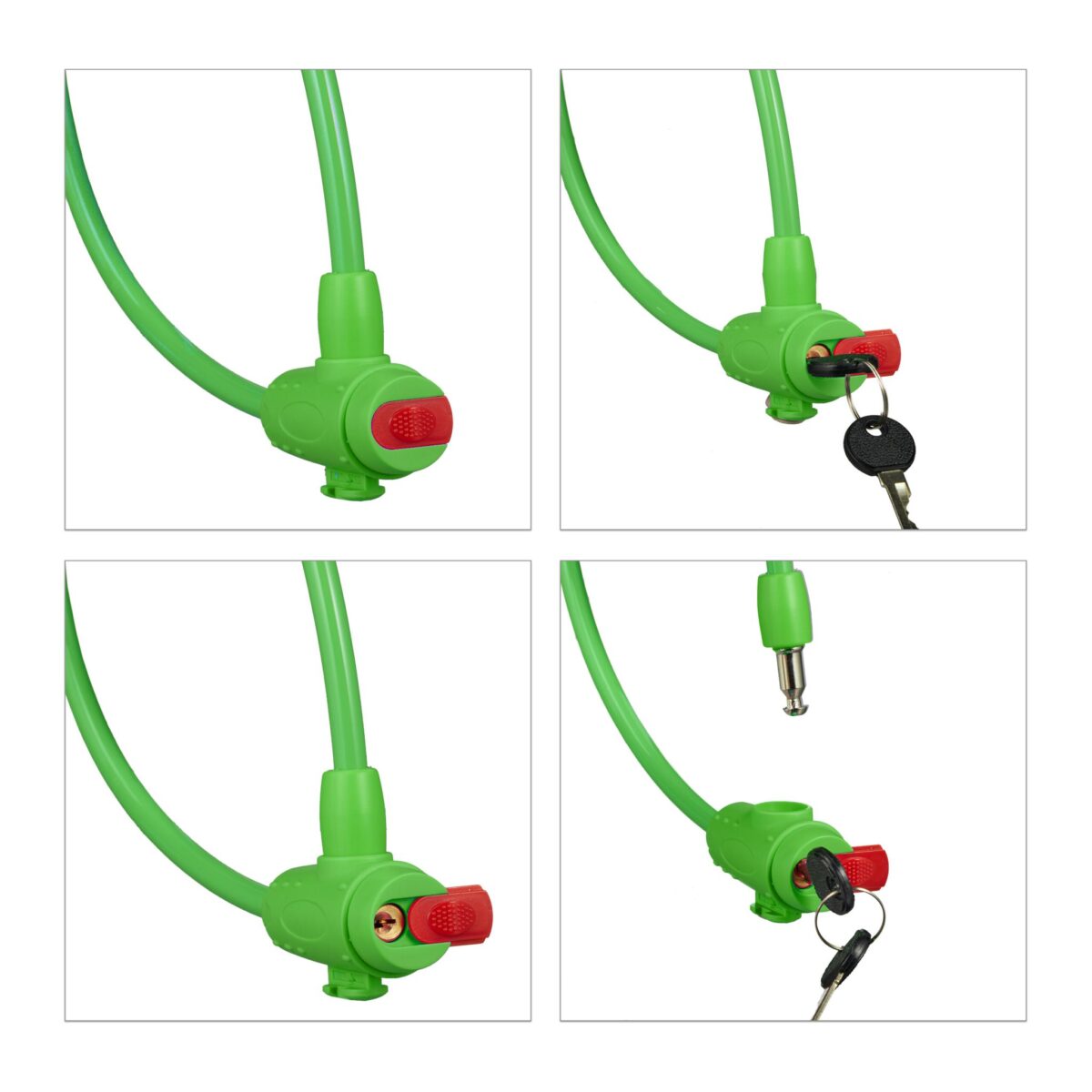 Lacat biciclete, cu cheie, pentru copii, lungime 70 cm, verde, Relaxdays - imagine 5