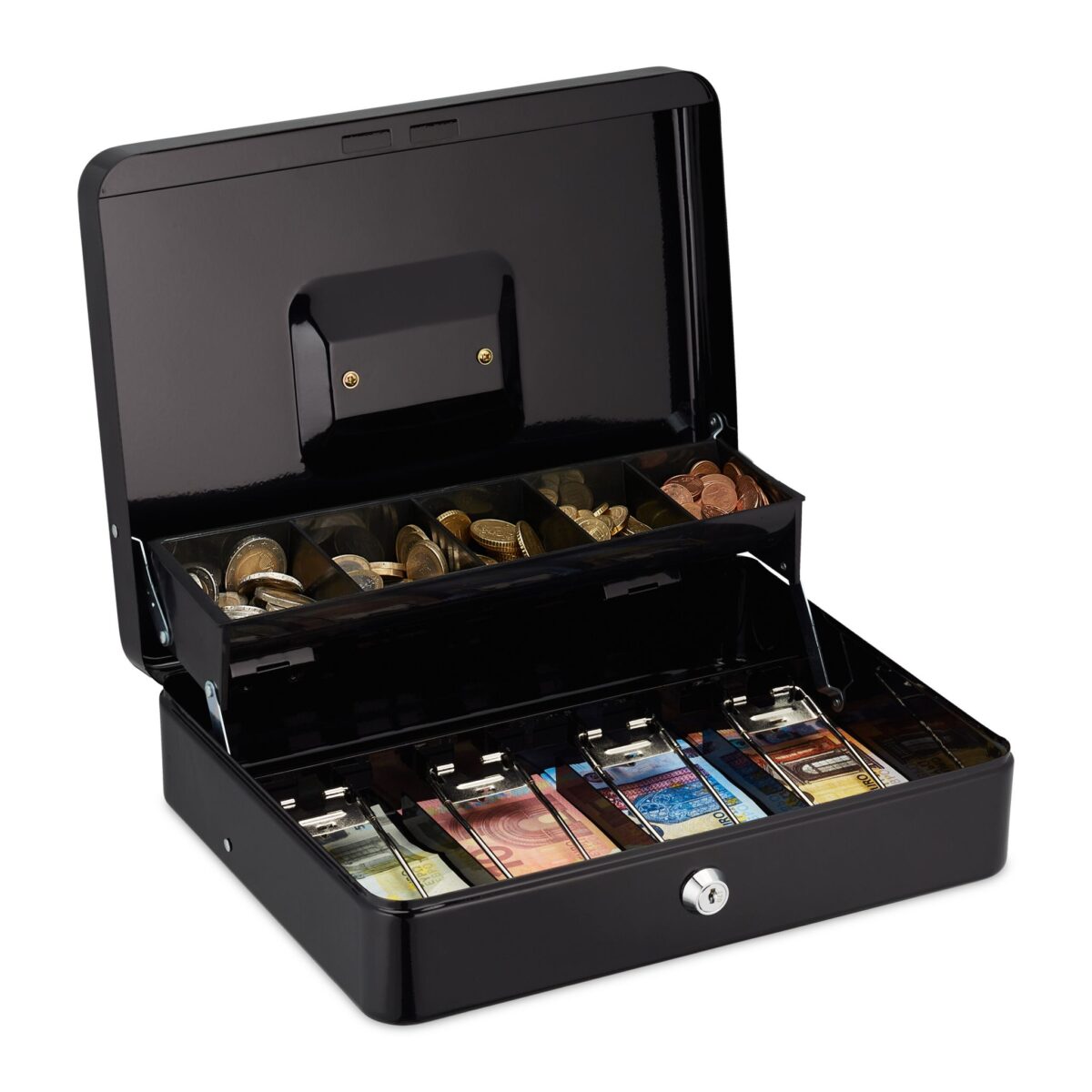 Caseta bani pentru monede si bancnote, 8,5 x 30,5 x 24,5 cm, negru - imagine 2