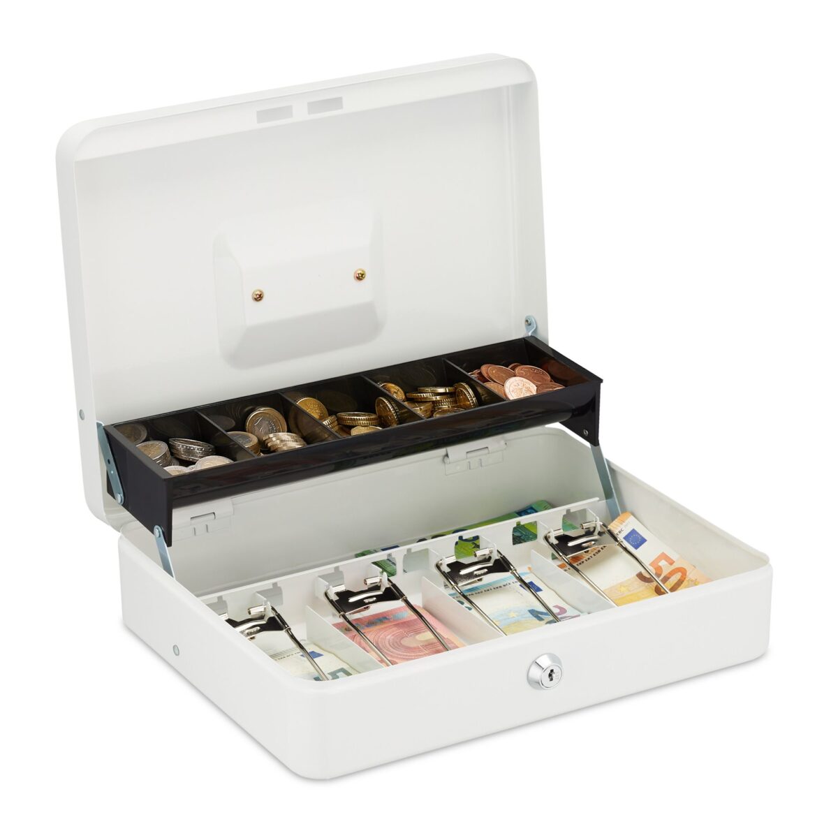 Caseta bani pentru monede si bancnote, 8,5 x 30,5 x 24,5 cm, alb - imagine 3