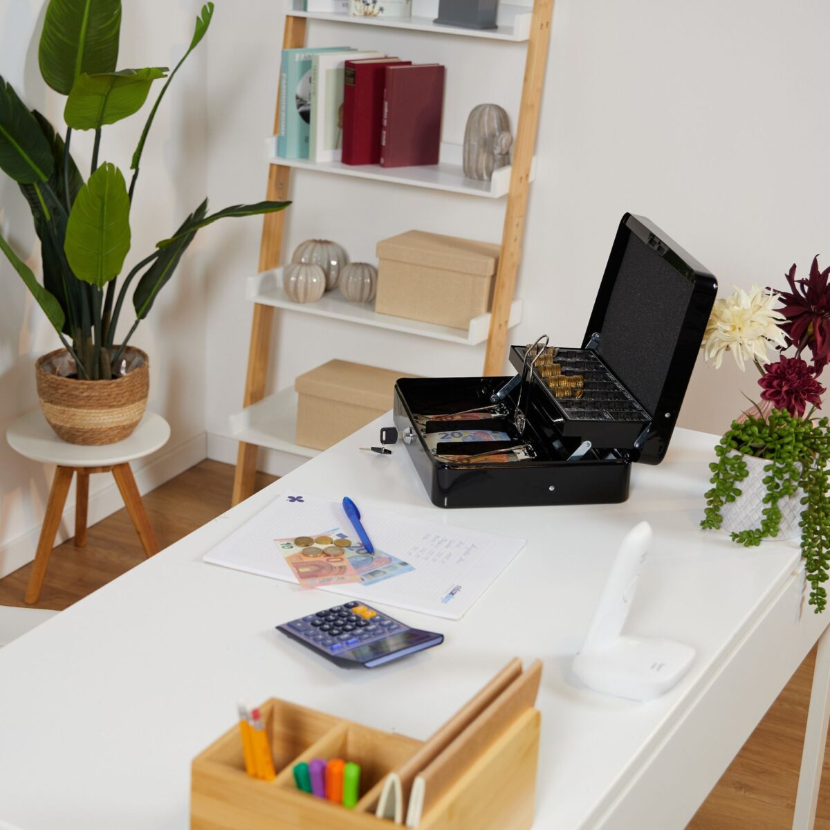 Caseta valori pentru bancnote si monede, 8,5 x 30,5 x 24,5 cm, negru - imagine 3