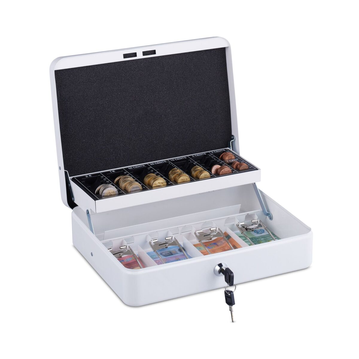 Caseta valori pentru bancnote si monede, 8,5 x 30,5 x 24,5 cm, alb - imagine 2