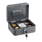 Caseta valori pentru bancnote si monede, 8,5 x 20 x 17 cm, gri