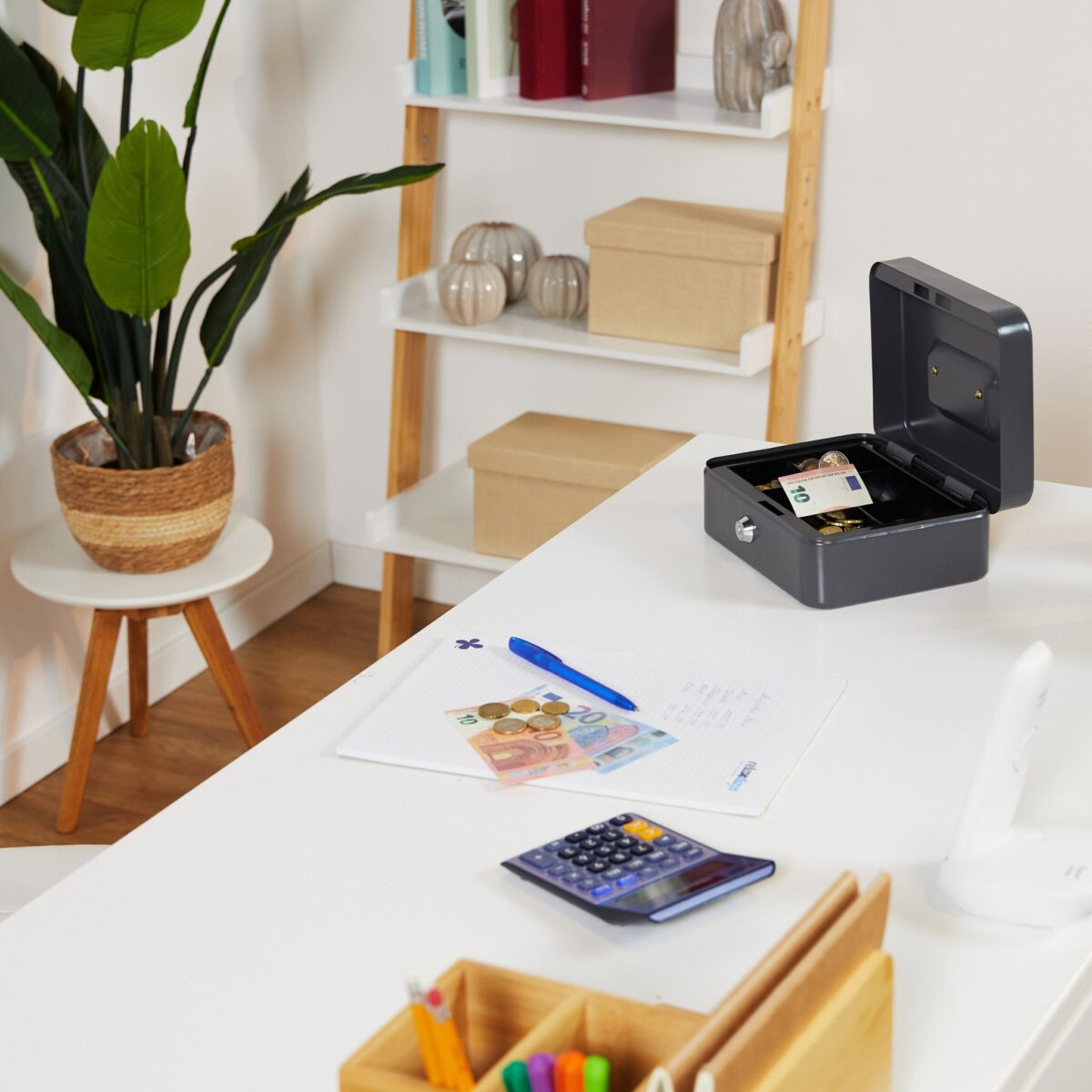 Caseta valori pentru bancnote si monede, 8,5 x 20 x 17 cm, gri - imagine 6