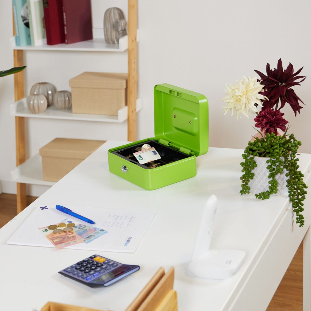 Caseta valori pentru bancnote si monede, 8,5 x 20 x 17 cm, verde - imagine 3
