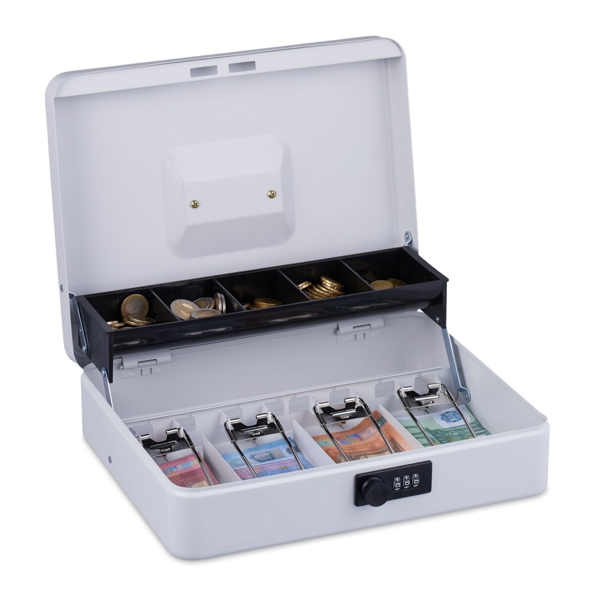 Caseta valori pentru bancnote si monede, 8,5 x 30,5 x 24,5 cm, alb - imagine 3