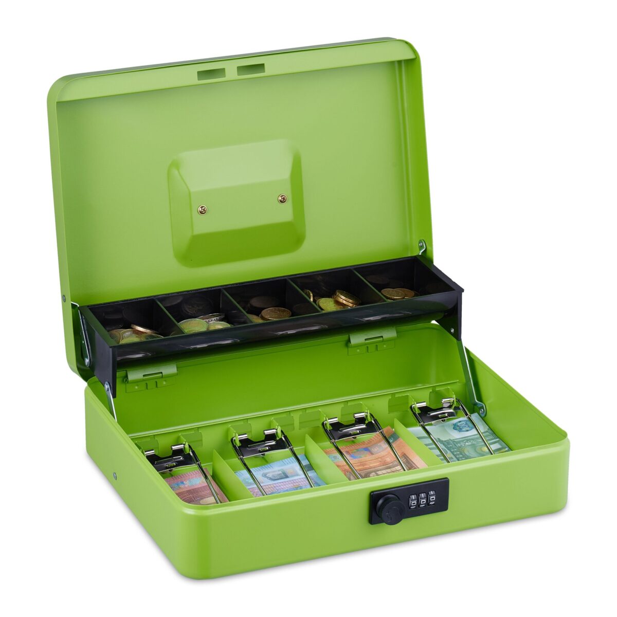 Caseta valori pentru bancnote si monede, 8,5 x 30,5 x 24,5 cm, verde - imagine 2