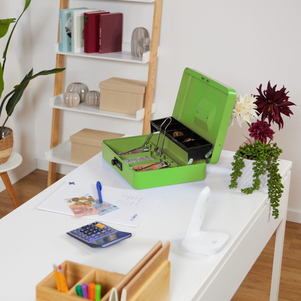 Caseta valori pentru bancnote si monede, 8,5 x 30,5 x 24,5 cm, verde - imagine 3
