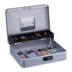 Caseta valori pentru bancnote si monede, 8,5 x 30,5 x 24,5 cm, gri