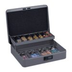 Caseta valori pentru bancnote si monede, 8,5 x 30,5 x 25 cm, gri inchis