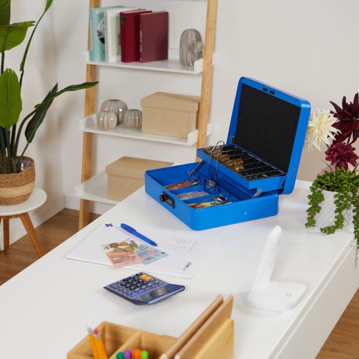 Caseta valori pentru bancnote si monede, 8,5 x 30,5 x 25 cm, albastru - imagine 9