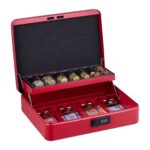 Caseta valori pentru bancnote si monede, 8,5 x 30,5 x 25 cm, rosu